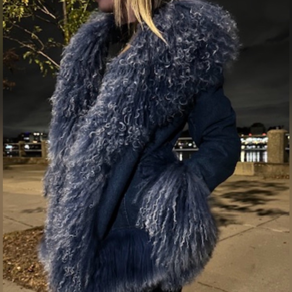 Stylish Blue Fur-Trimmed Coat
